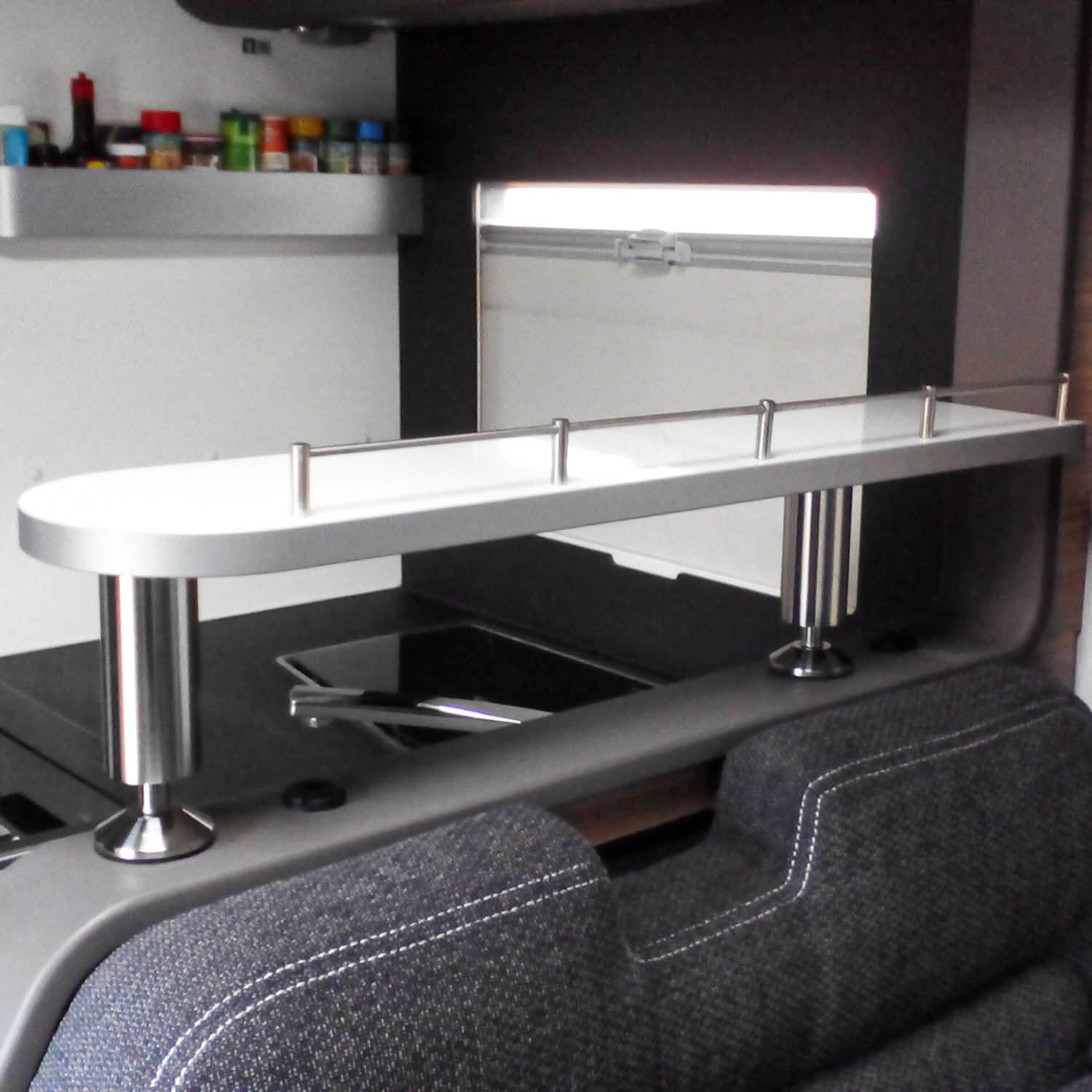 3071 Legplank voor Adria XL-modellen - Hoogglans wit met rand in grijs/antraciet / met railing